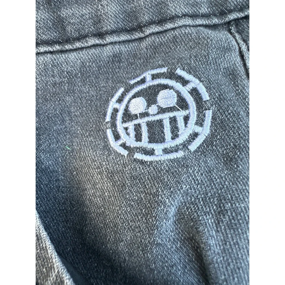 One Piece Trafalgar Law Heart Pirates Embroidered Jeans Faded Black XL